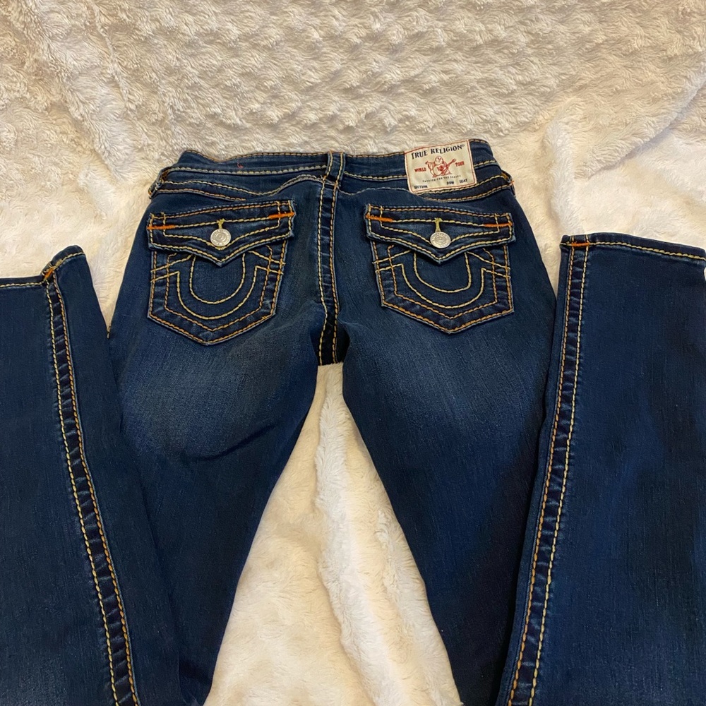 True Religion Blue Jeans with White Stitching